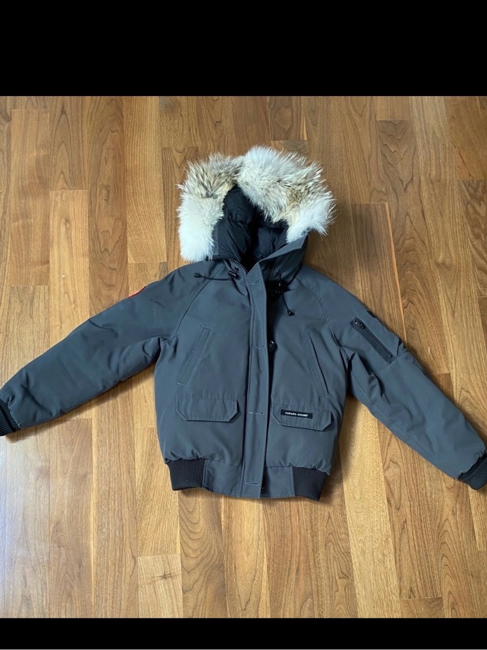 Canada Goose Gray Bomber Jacket with Fur Trimmed Hood